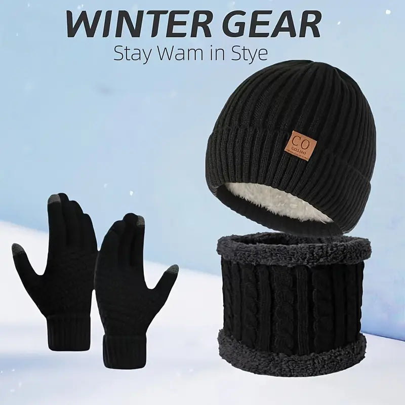 Ultimate Winter Thermal Set – Fleece-Lined Beanie, Neck Warmer & Gloves for Extreme Cold