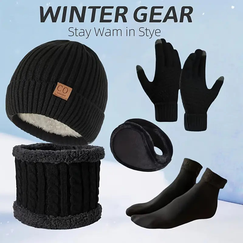 Ultimate Winter Thermal Set – Fleece-Lined Beanie, Neck Warmer & Gloves for Extreme Cold