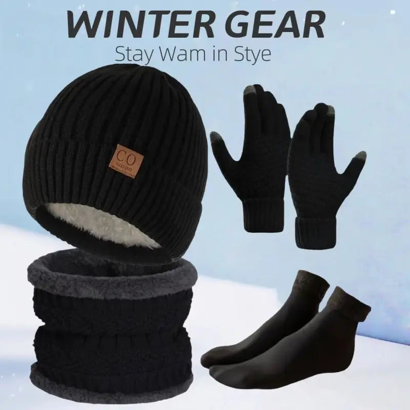 Ultimate Winter Thermal Set – Fleece-Lined Beanie, Neck Warmer & Gloves for Extreme Cold
